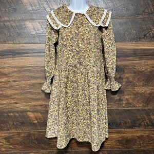 Vintage NH-2 Prairie Dress Folkwear Tan Floral 1983 Frontier Middy Single Stitch